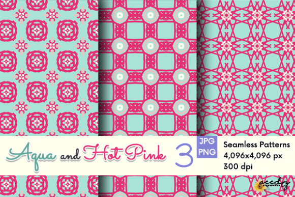 Download Aqua and Hot Pink Patterns Set - Pink patterns Collection