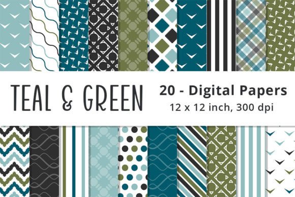 Download Printable Teal &amp; Green Digital Patterns - Digital pattern Collection