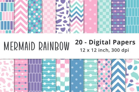 Download Mermaid Rainbow Digital Pattern Papers - Digital pattern Collection