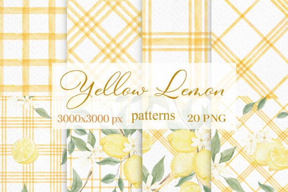 Download Watercolor Checkered Lemon Pattern Set - Check Collection