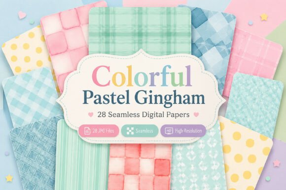 Download Colorful Pastel Gingham Digital Patterns - Digital pattern Collection