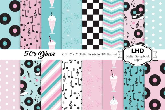 Download 50's Diner Digital Patterns - Pink/Blue - Digital pattern Collection